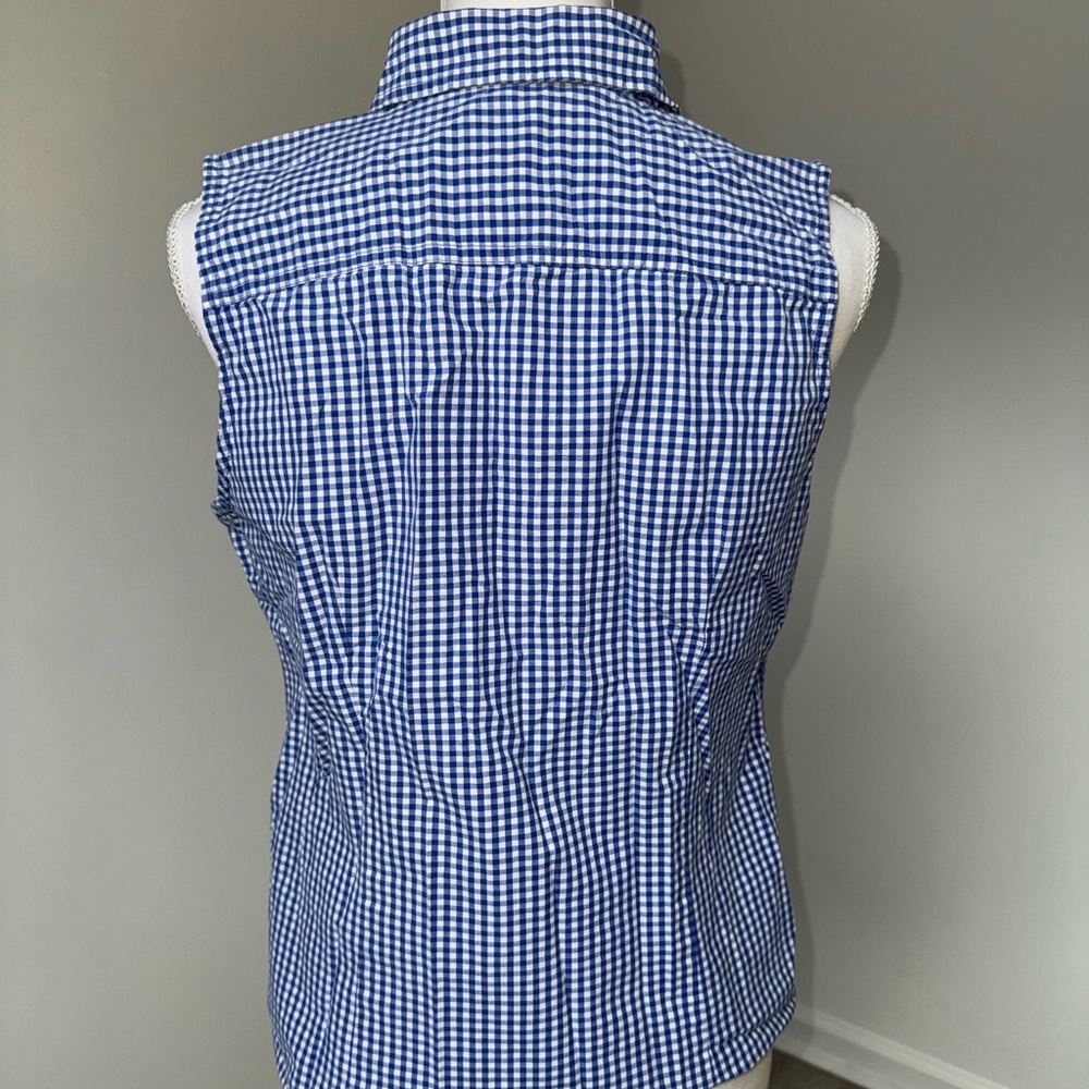 IZOD Women’s Blue White Gingham Sleeveless Button Down Shirt Size L‎ Farm Core - Picture 3 of 7